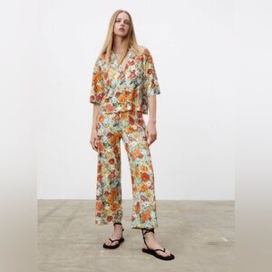 Zara Multicolor Floral Wide Leg Jumpsuit